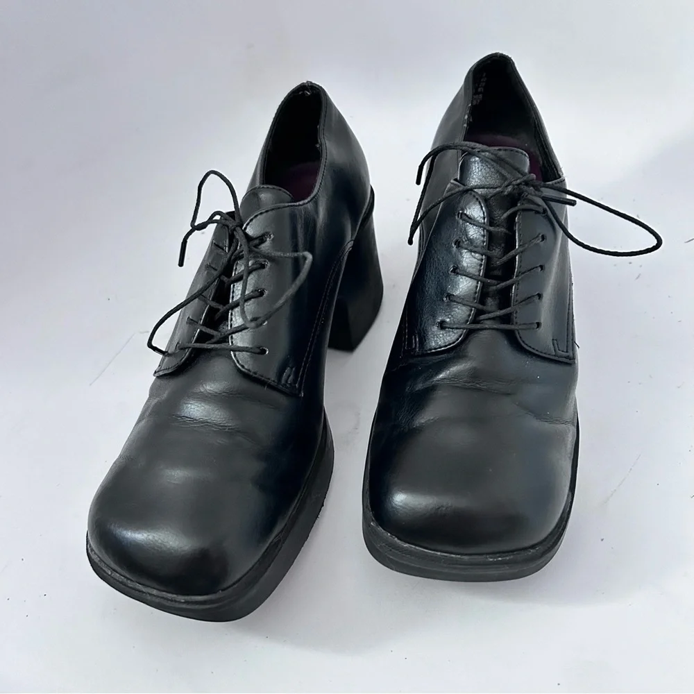 PREDICTIONS 90s Y2K Chunky Platform Heel Oxfords Size 8 Black Vegan Leather
